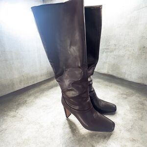 Elegant Maroon Brown Leather Knee-High Boots size 7
